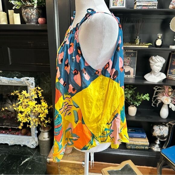 MONSOON VERADERO MIX PRINT CAMI TOP TROPICAL YELLOW PALM LEOPARD NWT Size M - Picture 6 of 11